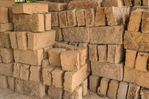 Mud bricks or clay bricks for building clay house Stock Photos