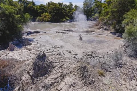 Mud cones and a pool of boiling mud in Reporoa, New Zealand. 写真素材
