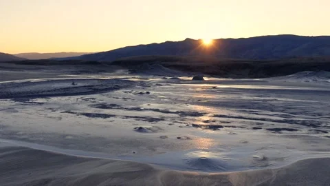 Mud Crater Sunset Landscape Stock Footage 147232289