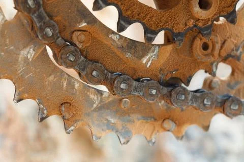 Mud dirty ring chain and chain in a mountain bike Stock Photos