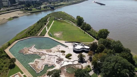 Mud Island Riverwalk Drone Flyover Memphis Stock Footage 320807019