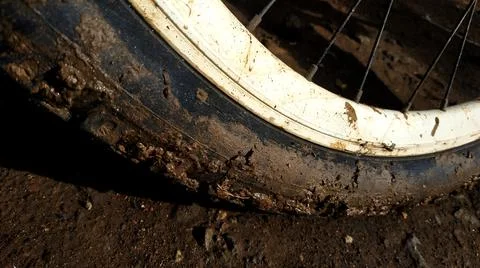 Mud on the mountain bike's tire Stock Photos