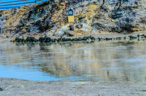 Mud pool for thermal baths on the island vulcano Stock Photos