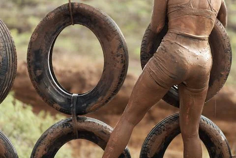 Mud race runner 스톡 사진