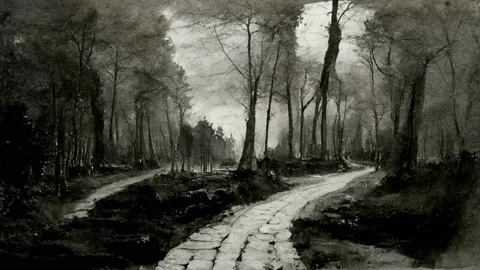Mud road in the forest with mist and sad ambiance.faux-fixe vibrant loop an.. Stock Footage 237774942