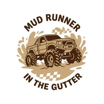 Mud Runner Monster Truck Vector Illustration With Splash Effect And Bold Typogra Ilustração Stock