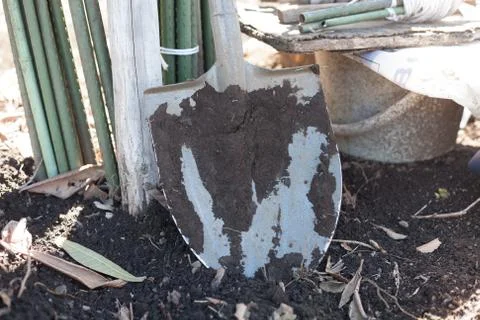 Mud on shovel Stock Photos