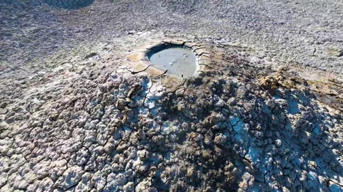 Mud volcano. Always active mud volcanoes surrounded by mountains Stock Footage 277669766