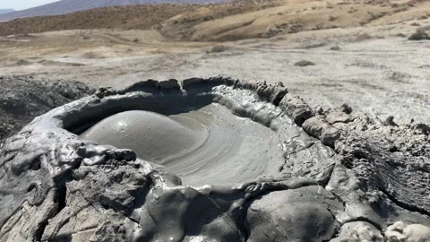 Mud Volcano With Bubbles Comming Out Closeup Stock Footage 203573606