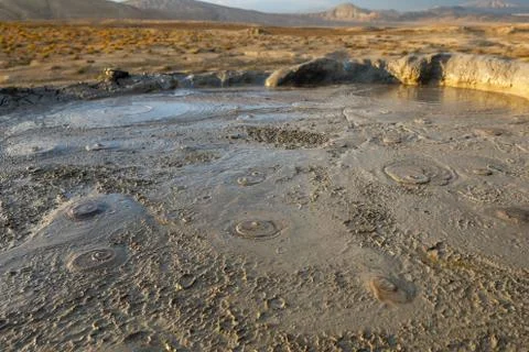 Mud volcano crater, Gobustan, Azerbaijan Stock Photos