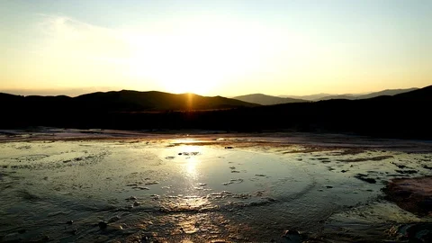 Mud volcano lava time lapse to sunset video Stock Footage 99429785