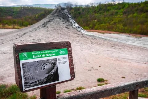Mud volcano or mud dome Salse di NIrano in Italy natural geological site Stock Photos