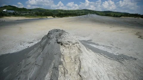 Mud volcanoes also known as mud domes erupting in summer season Stock Footage 65205157