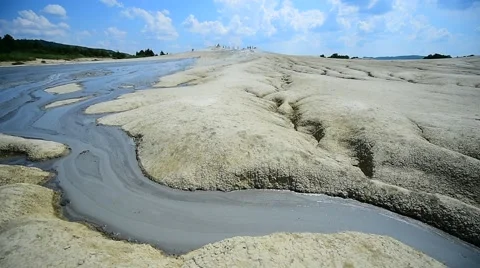 Mud volcanoes also known as mud domes erupting in summer season Video stock 65205168