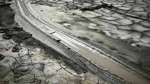 Mud volcanoes also known as mud domes boiling in summer season Video stock 71616009