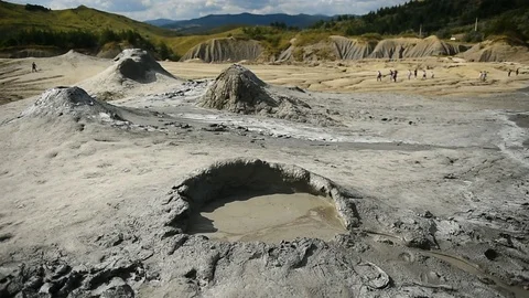 Mud volcanoes also known as mud domes boiling in summer season 스톡 동영상 71616023