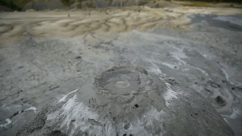 Mud volcanoes also known as mud domes boiling in summer season Stock Footage 71616036