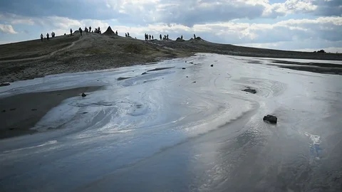 Mud volcanoes also known as mud domes boiling in summer season Vídeos de archivo 71616193