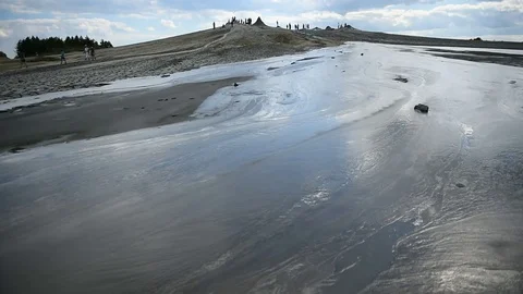 Mud volcanoes also known as mud domes boiling in summer season Stock-Footage 71616325