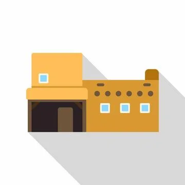Mudbrick adobe desert building flat icon graphic Stock Illustration