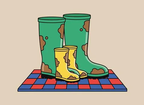 Muddy Boots on a Mat Stock Illustration