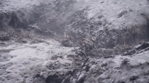 Muddy Flash Flood Water Rushing Through Ravine After Intense Rainstorm, Disaster Stock Footage 336929251