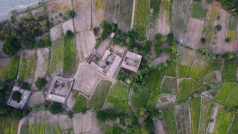 Muddy homes amidst farm fields Stock Footage 274537318