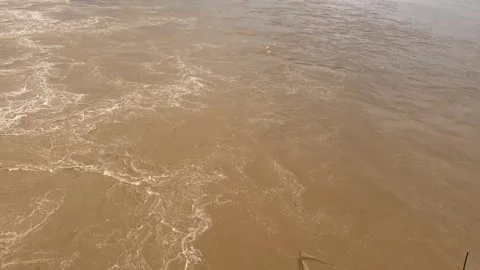 Muddy Kathjodi River Water Flow at Naraj Barrage, Cuttack, Odisha Stock Footage 344634442