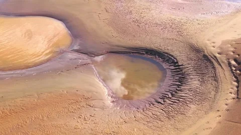 Muddy Riverbank Pools with Cloud Reflections and Tracks in Tambopata, Peru, Stock Footage 314320569