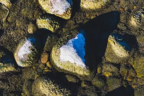 Muddy rocks in riverbed Stock Photos