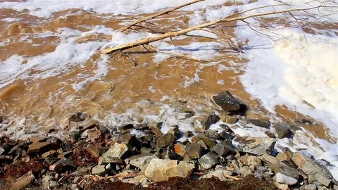 Muddy water with foam Stock Footage 75023156