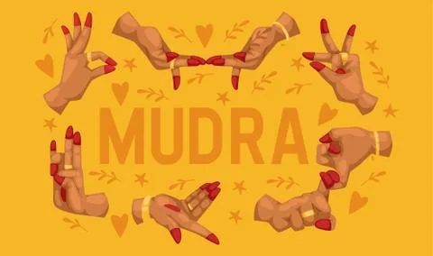 Mudra pattern indian hands vector yoga meditation fingers gesture relaxation Stock Illustration