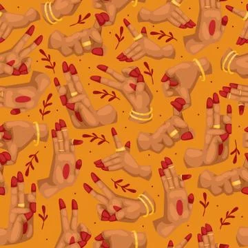 Mudra seamless pattern indian hands vector yoga meditation fingers gesture イラスト素材
