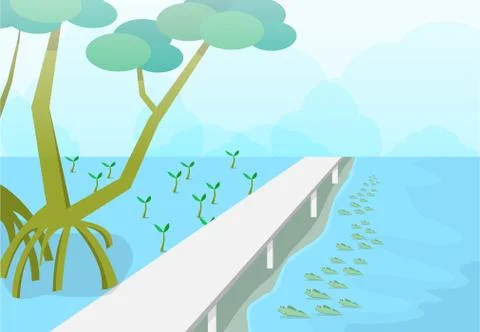 Mudskipper in mangroves forest, nature vector art Stock Illustration