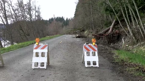 Mudslide blocking road April 13,2022 Ohop lake, Washington Stock Footage 182077844