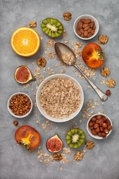 Muesli and fruit Stock Photos