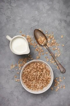 Muesli and milk Stock Photos