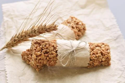 Muesli bars with wheat ear Stock Photos