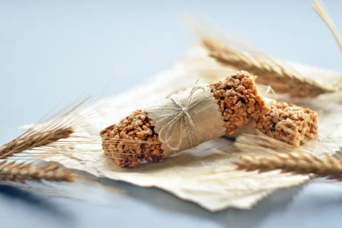 Muesli bars with wheat ear Stock Photos