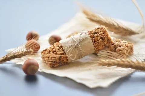 Muesli bars with wheatear Stock Photos