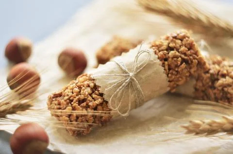 Muesli bars with wheatear Stock Photos