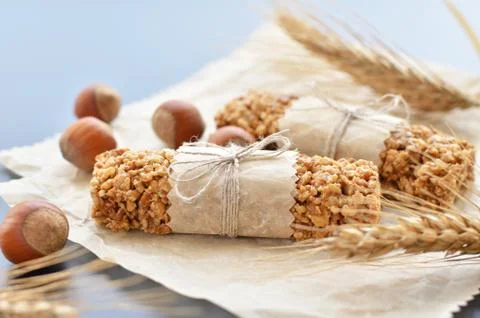 Muesli bars with wheatear Stock Photos