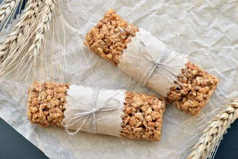 Muesli bars with wheatear Stock Photos