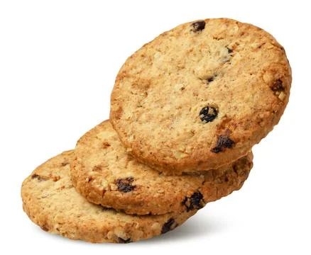 Muesli cookie levitates close-up on a white. Isolated 스톡 사진