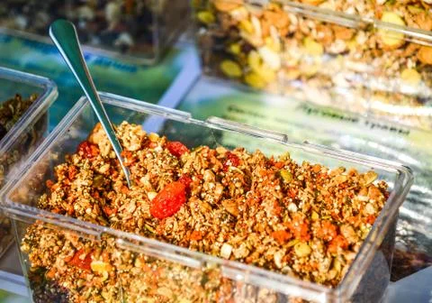 Muesli jar spoon Stock Photos