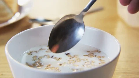 Muesli mixed with a Spoon Stock Footage 69203936