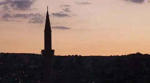 Muezzin's voice from a minaret, Goreme, Turkey Stock Footage