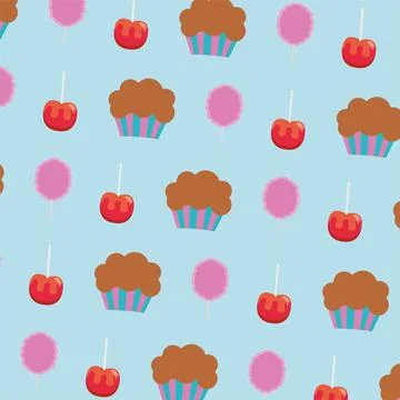 Muffin and candy apple pattern. Vector Stock Illustration