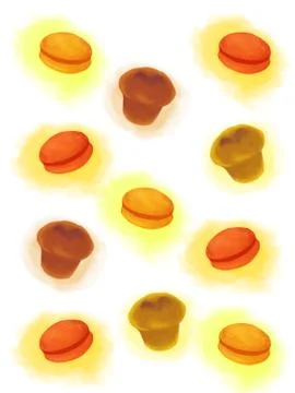 Muffin and Macaron Pattern Illustration Stock Illustration