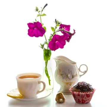 Muffin and tea Stock Photos